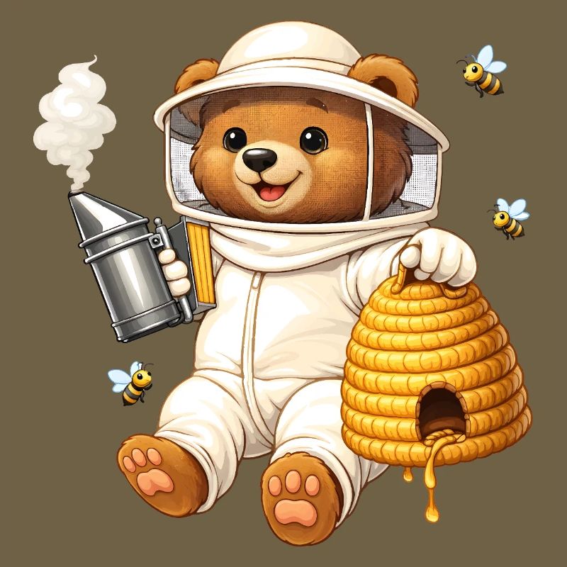 Beekeeper bear with beehive illustration