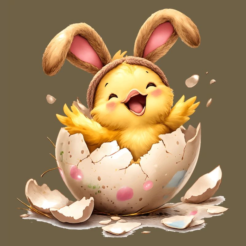 Chick with bunny ears in Easter egg