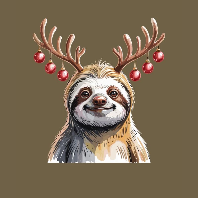 Faultier Mit Rentiergeweih Und Weihnachtskugeln