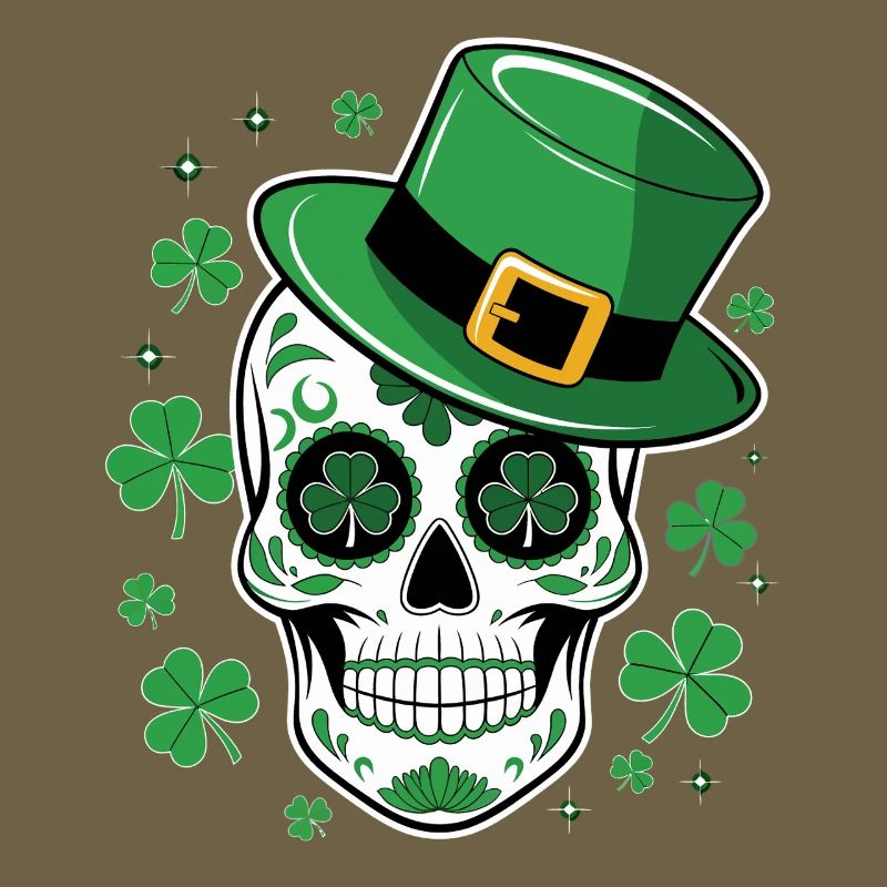 Crâne vert avec chapeau de saint Patrick