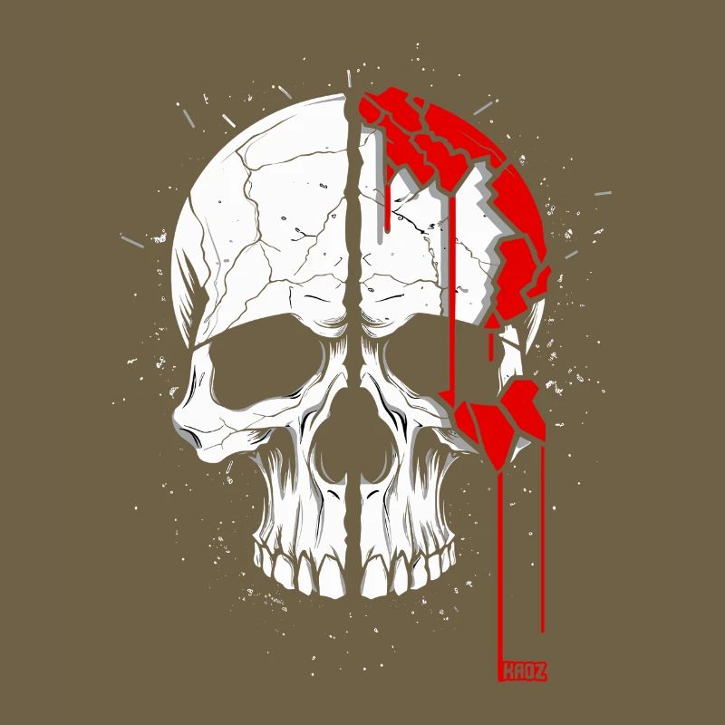 Split skull with red paint