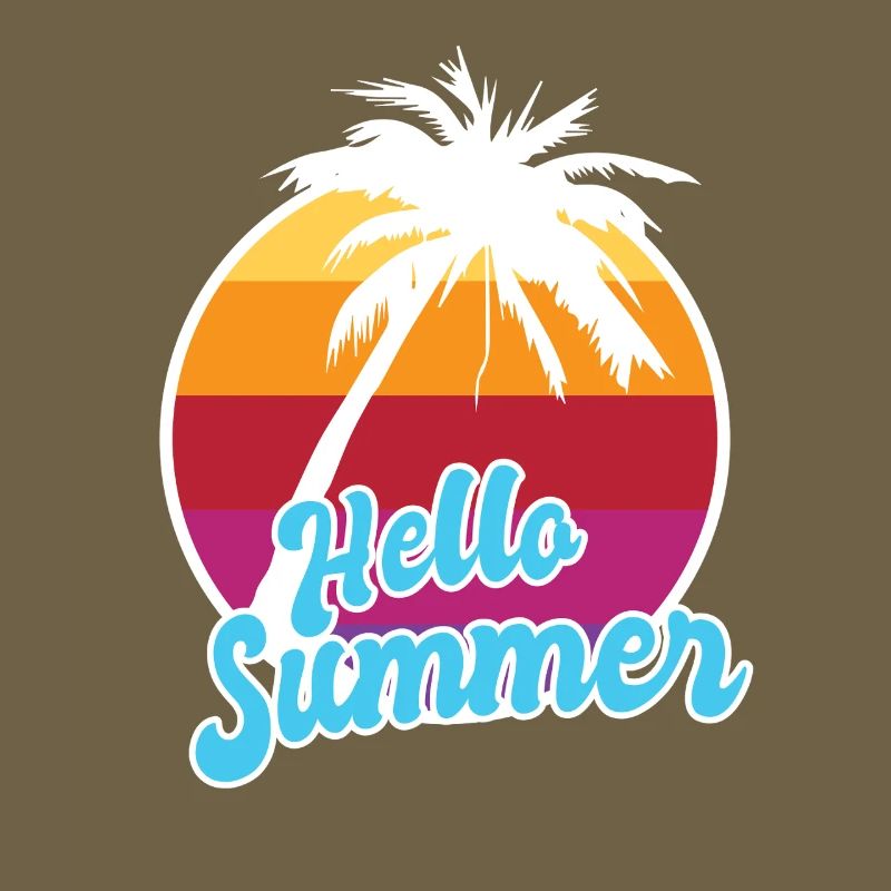 Hello Summer Retro Sunset Palm Art