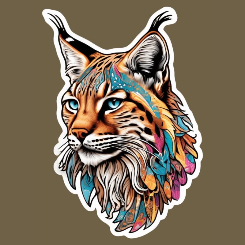 Luchs-Kopf mit buntem Tribal-Muster