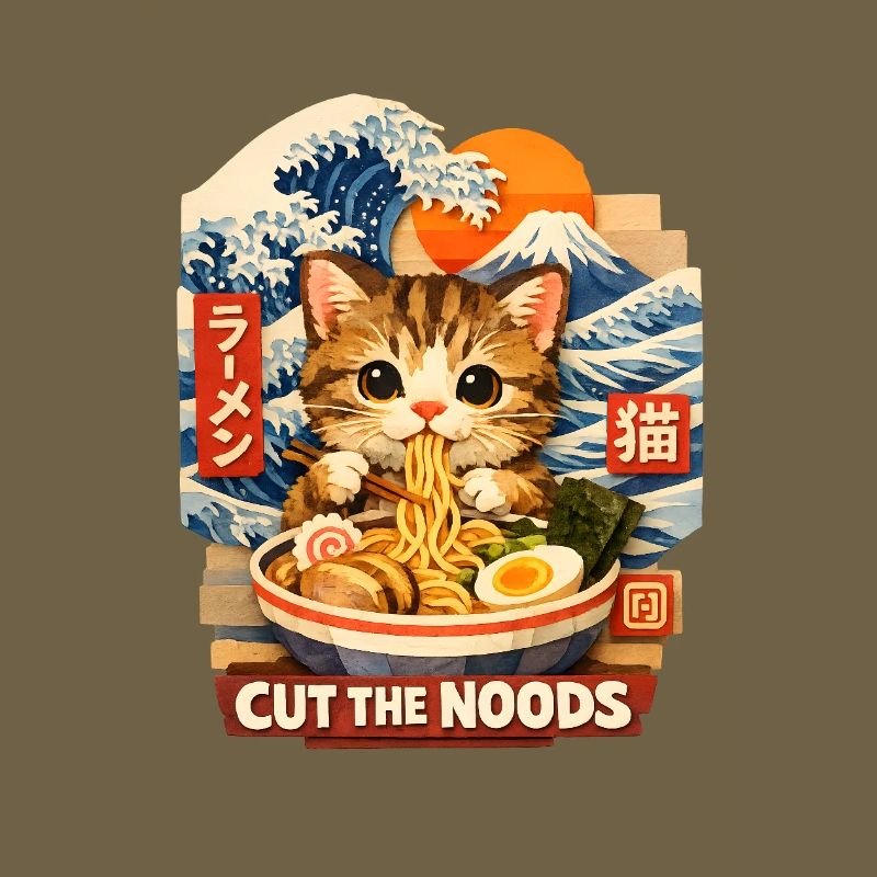 Cuisine de rue ukiyo-e en ramen de chat
