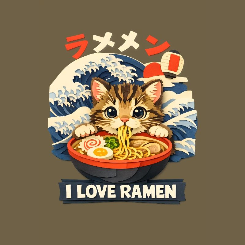 Cat Eats Ramen Noodles Poster