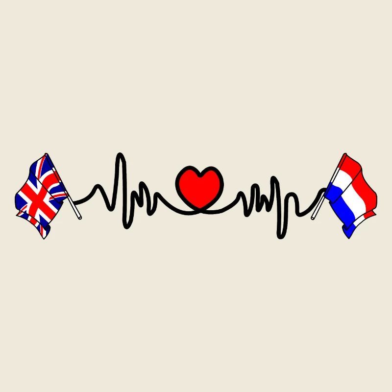 Cardio coeur avec drapeau Angleterre et drapeau Pays-Bas