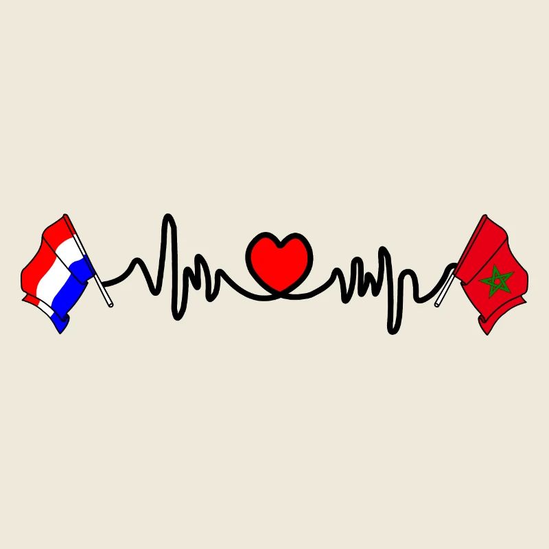 Cardio coeur avec drapeau Pays-Bas, drapeau Maroc