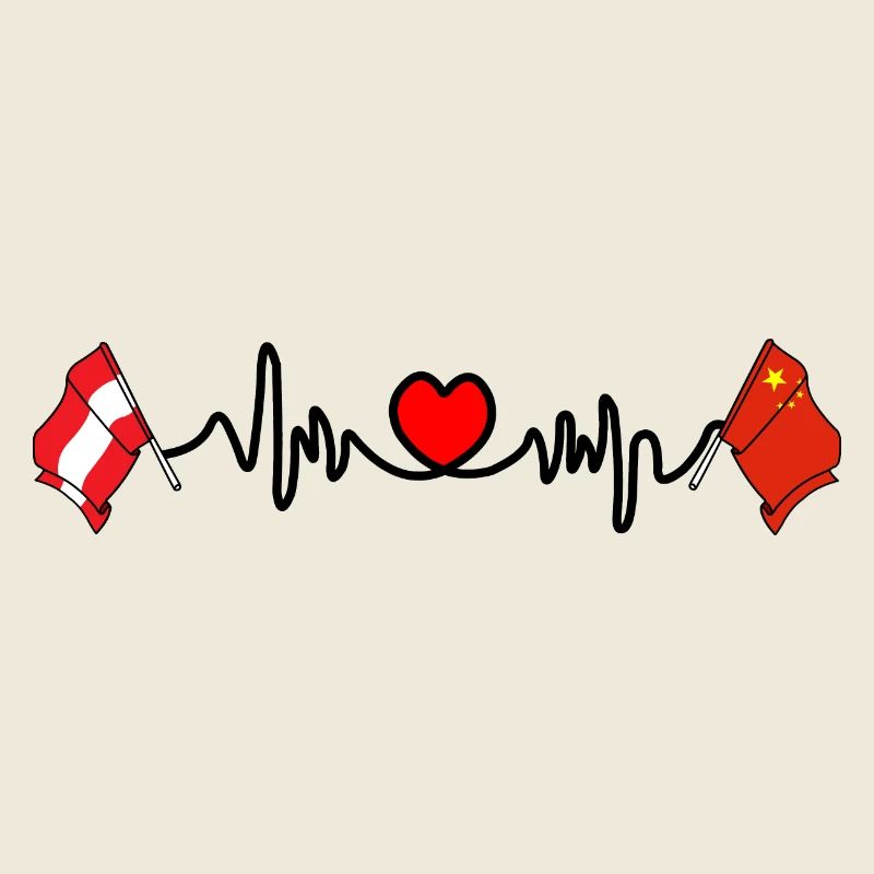 Cardio heart Drapeau Autriche, drapeau Chine