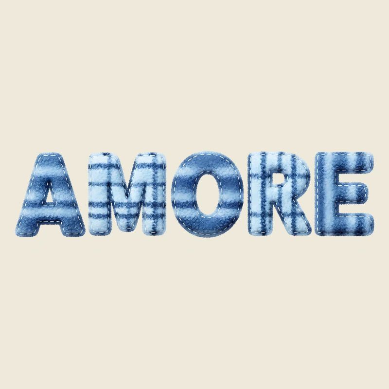 Tendance en patchwork de lettrage bleu glace Amore