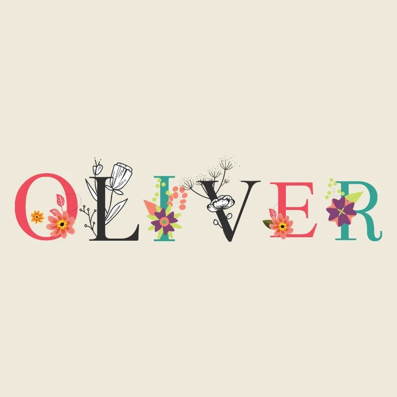 OLIVER Name Art avec des fleurs brodées