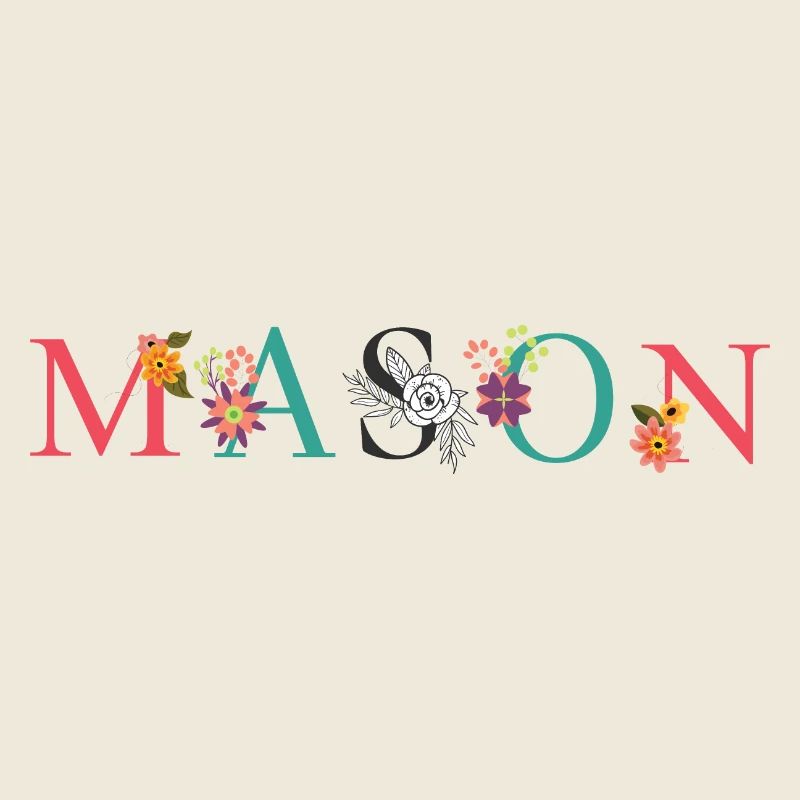 Art du nom MASON avec des fleurs brodées