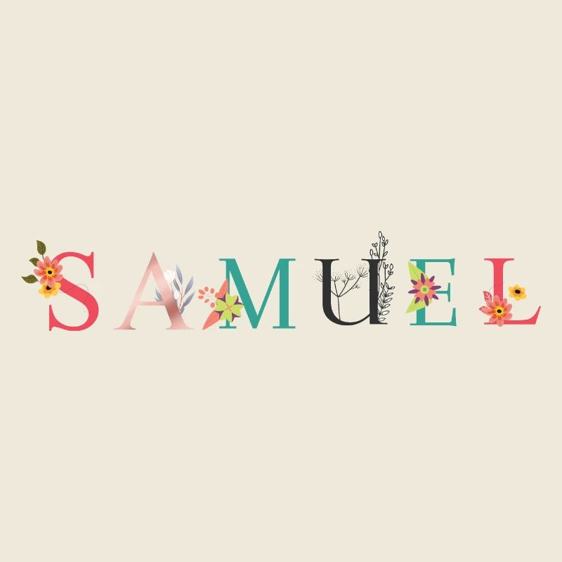 Art du nom SAMUEL avec des fleurs brodées