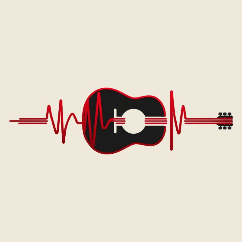 Silhouette de Guitare dans un Rythme Cardiaque.