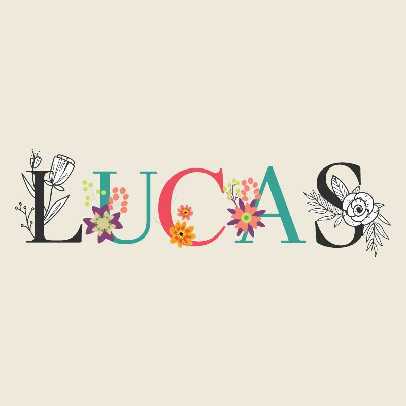 Art du nom LUCAS avec des fleurs brodées