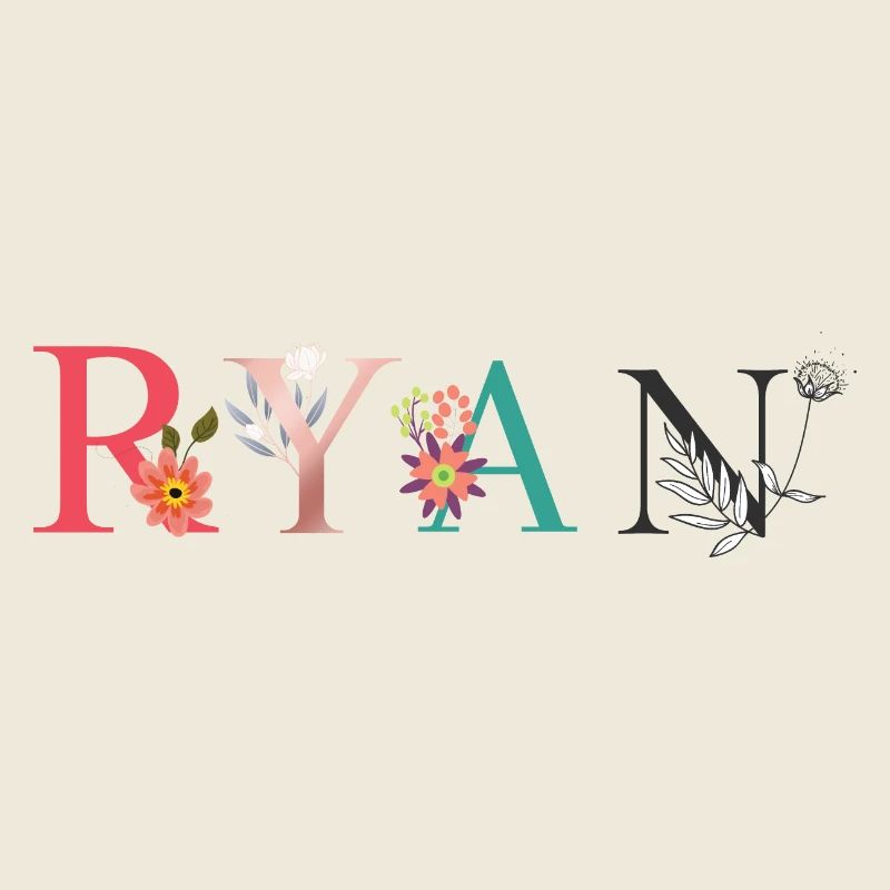 RYAN Nom Art avec fleurs brodées