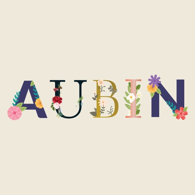 Nom AUBIN Décoré de Fleurs