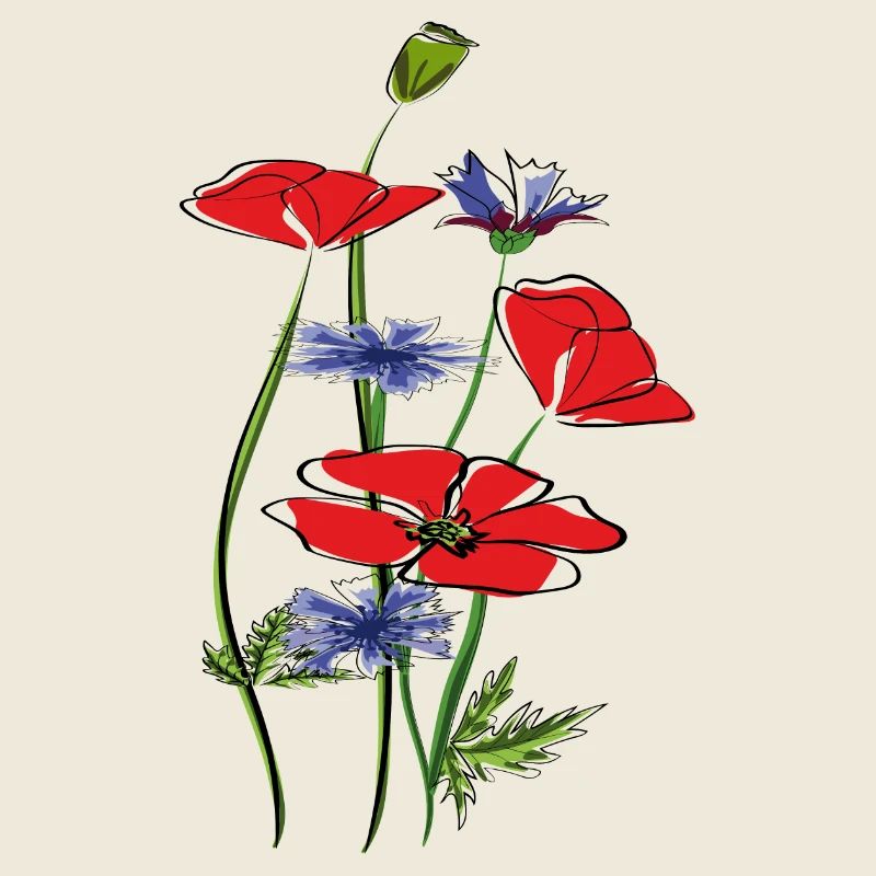 Coquelicots et bleuets en été