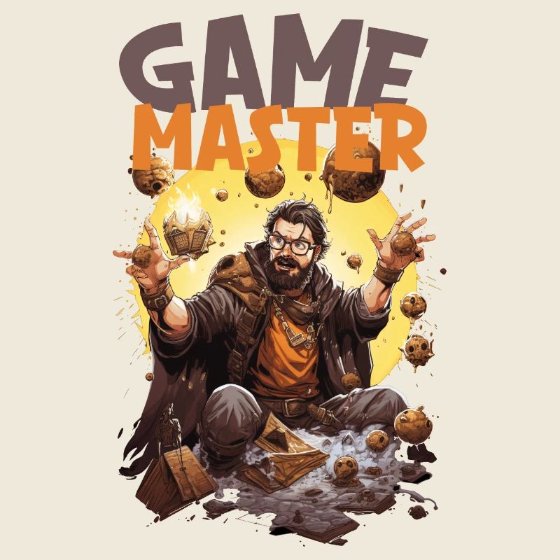 Spielleiter mit fliegenden Würfeln – RPG Nerd