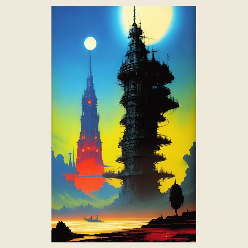 Futuristische Skyline mit Mondlicht