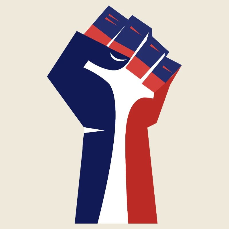 Le poing levé (tricolore, bleu, blanc, rouge)