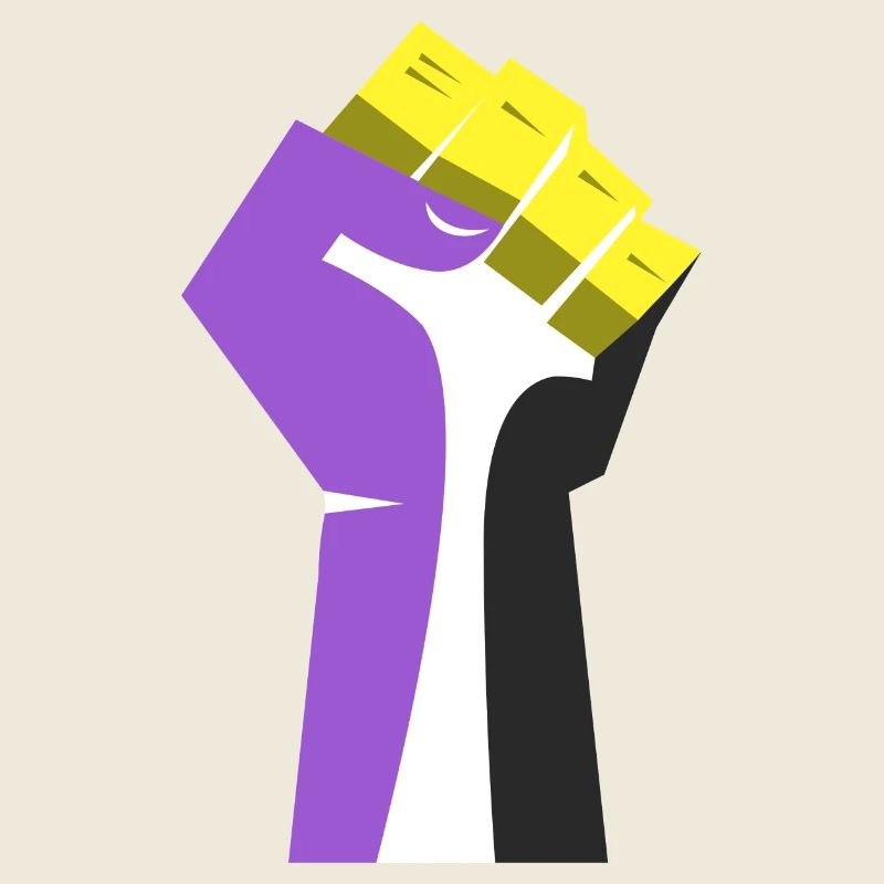 Le poing levé (violet, jaune, noir, blanc)