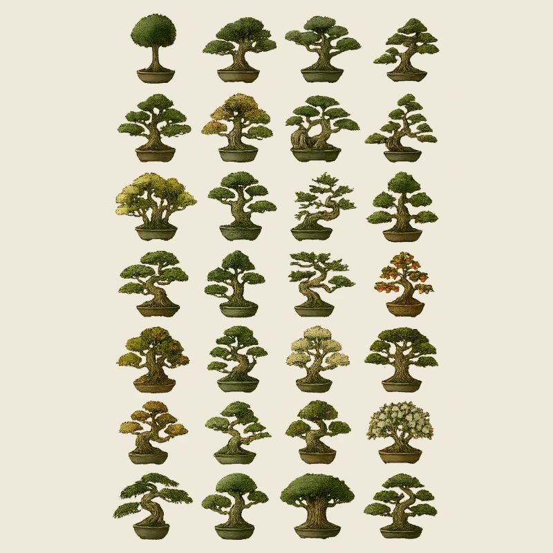 Verschiedene Bonsai Bäume Sammlung