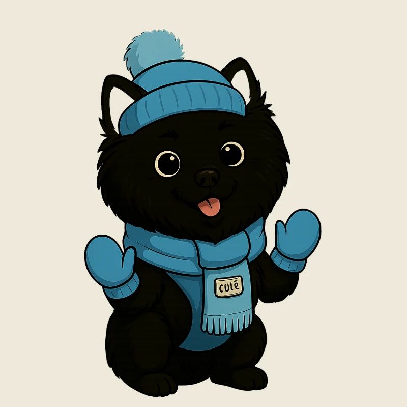 Cuddly dog with blue hat and scarf