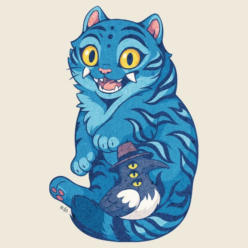 Blauer Tiger mit kleinem Vogelzauber - K-Pop Demon
