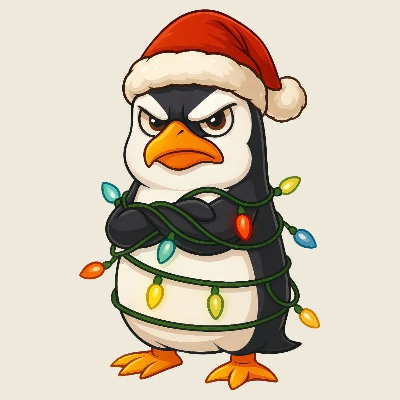 Grumpy Penguin Christmas Santa Hat Lights