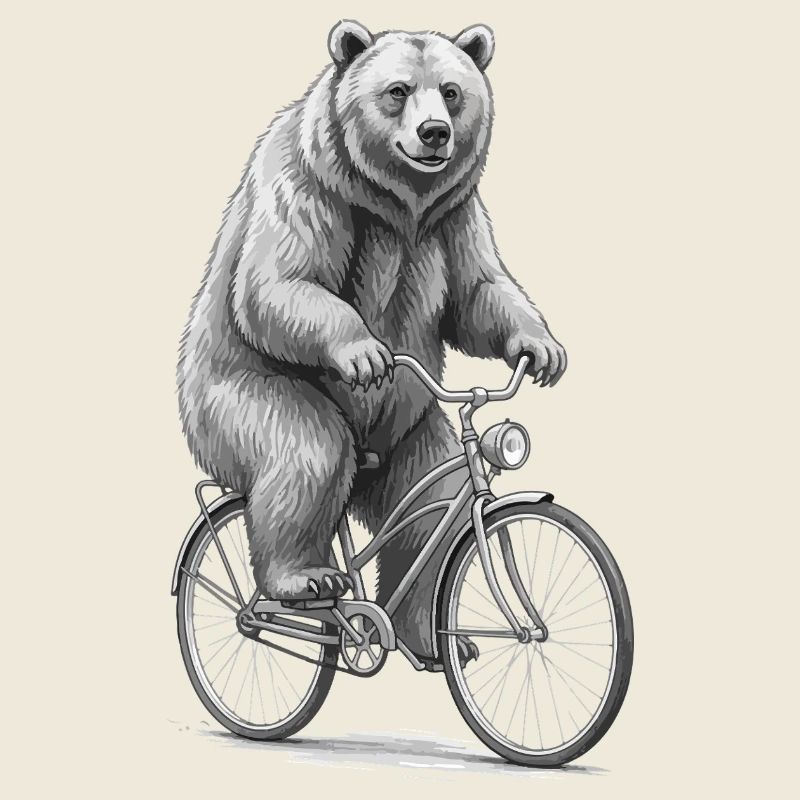 Bear on Bicycle in Monochrome Whimsy