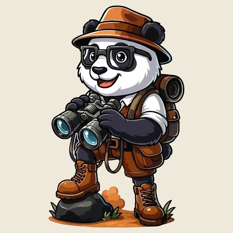 Funny Panda Explorer Hiking Camping Adventure