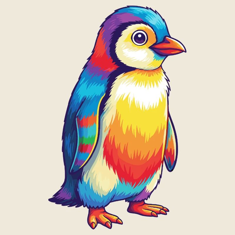 Aquarelle colorée Penguin Rainbow Pop Art