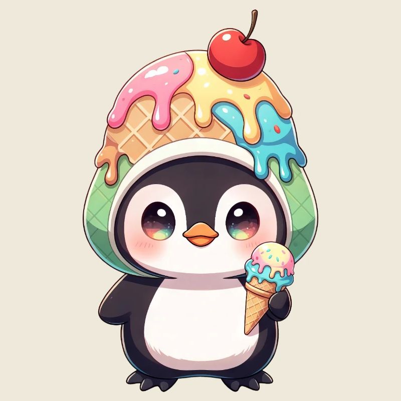 Süßer Pinguin Cartoon Eiscreme Sommer Regenbogen