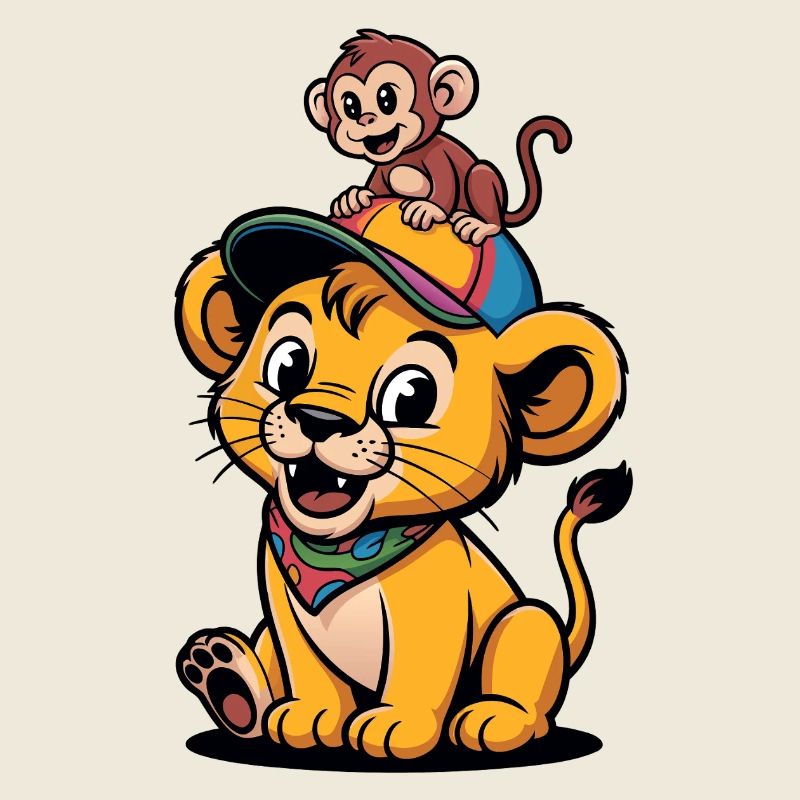 Süßer Löwe und Affe – Beste Freunde