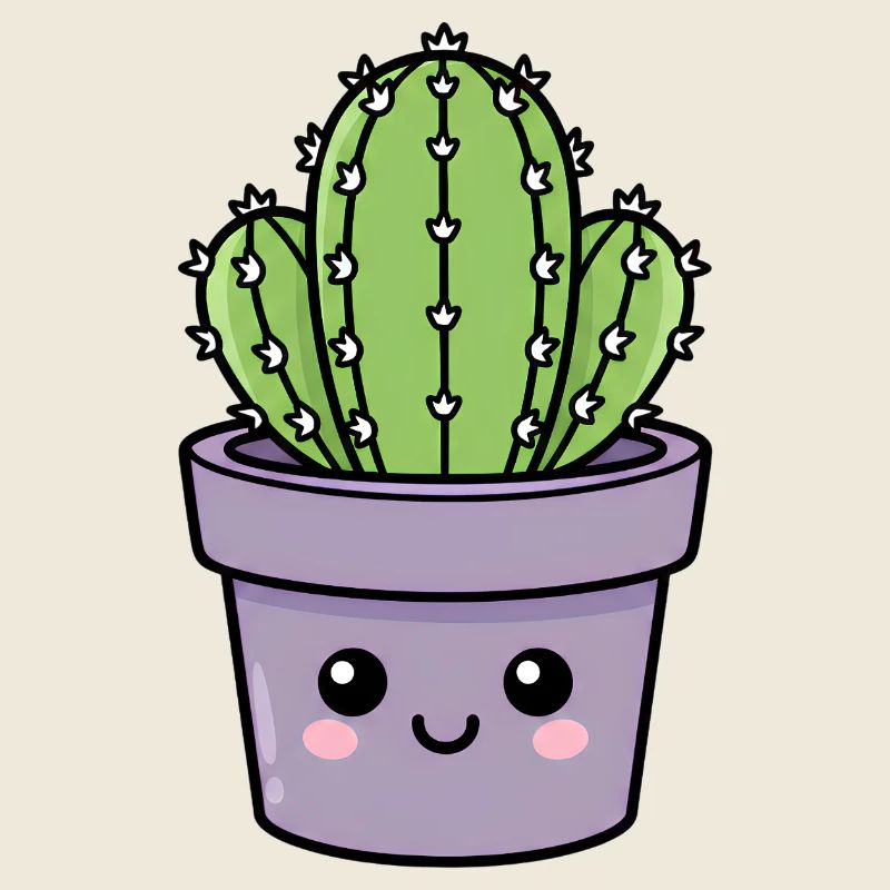 Cactus Kawaii dans un pot violet