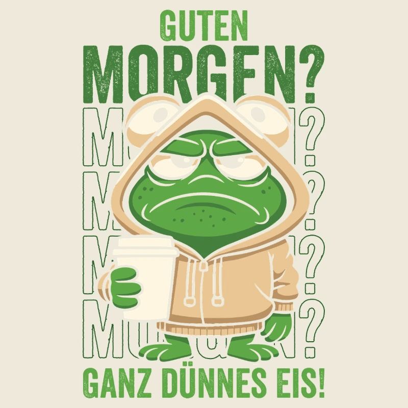 Morgenfrosch im Hoodie mit Kaffeebecher
