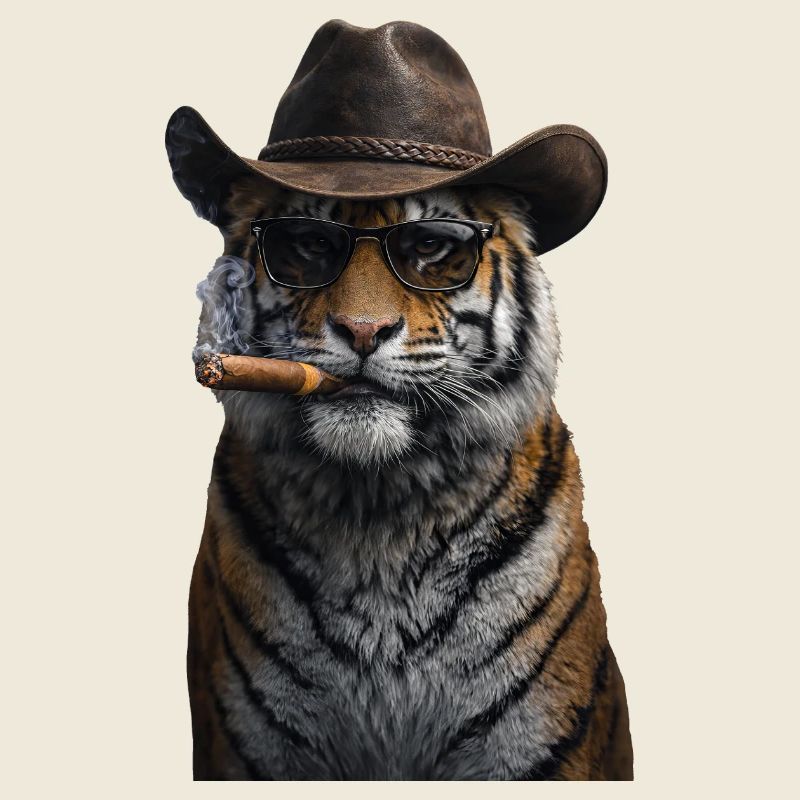 Cowboy-Tiger mit Zigarre