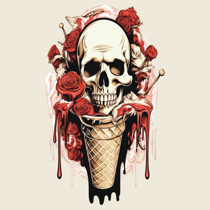 Cornet de glace tête de mort avec roses et cire