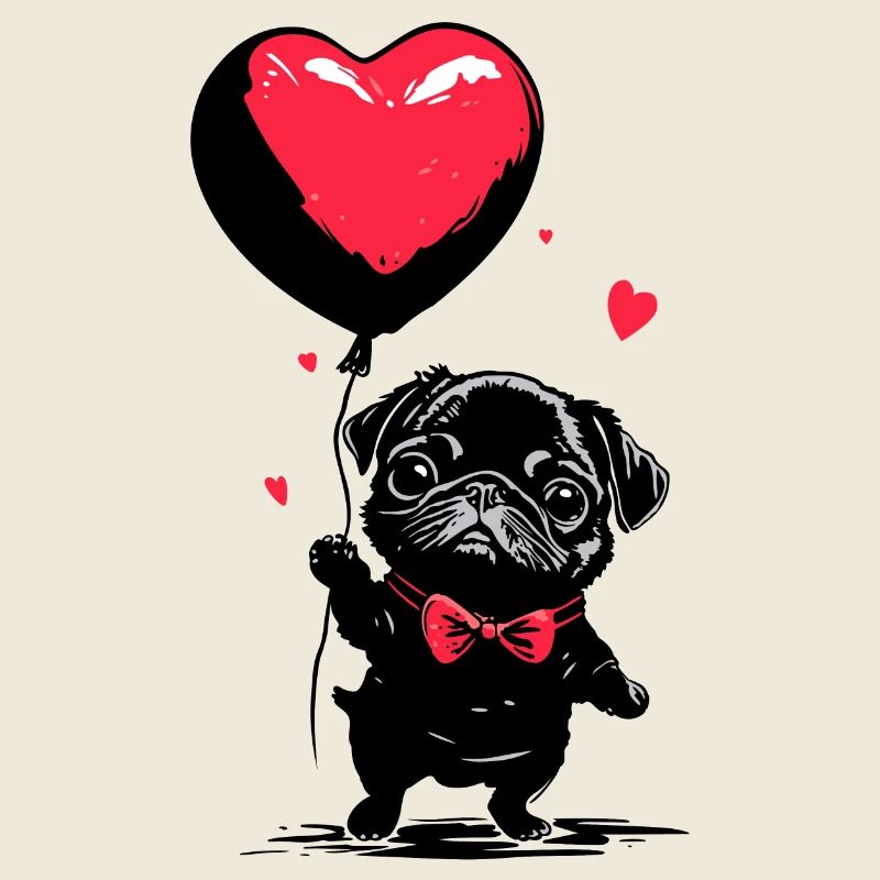 Mops mit Herz Luftballon - Heartful Creatures