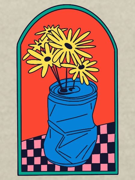 Blumen in zerdrückter Dose