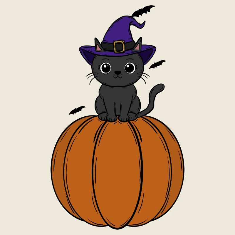 Chaton en costume de sorcière sur citrouille