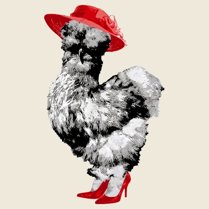 Drôle de poulet avec chapeau et chaussures, poulet soyeux