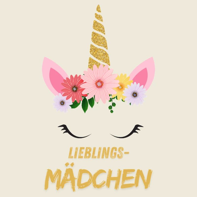 Fille préférée – Licorne mignonne avec des fleurs et de l’or