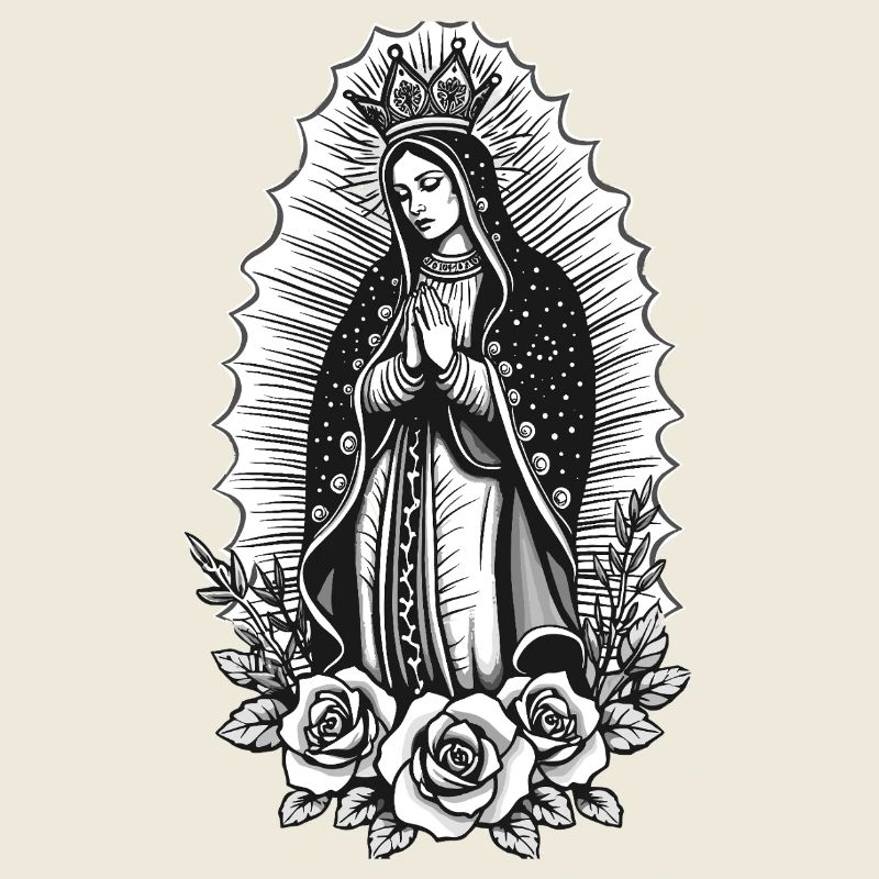 Guadalupe Line Style Rose Motif