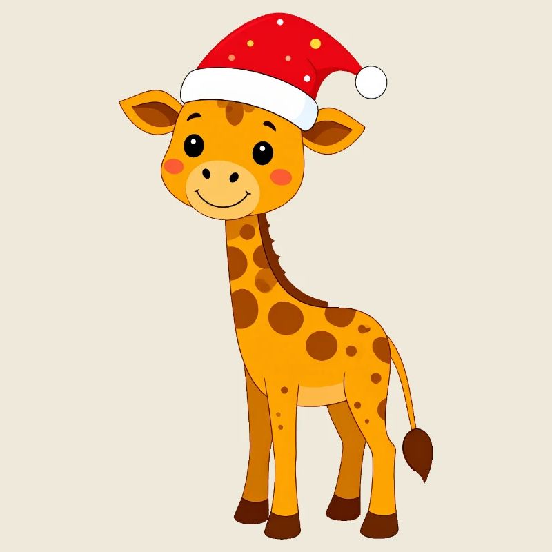 Girafe avec chapeau de Père Noël adapté pour Noël
