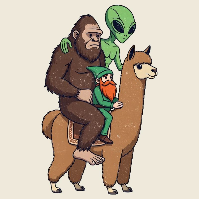 Sasquatch Elf Alien auf Lama