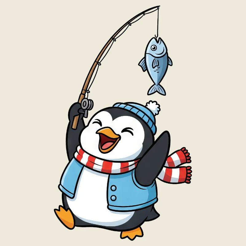 Mignon Pingouin Pêcheur Pêche Pêche