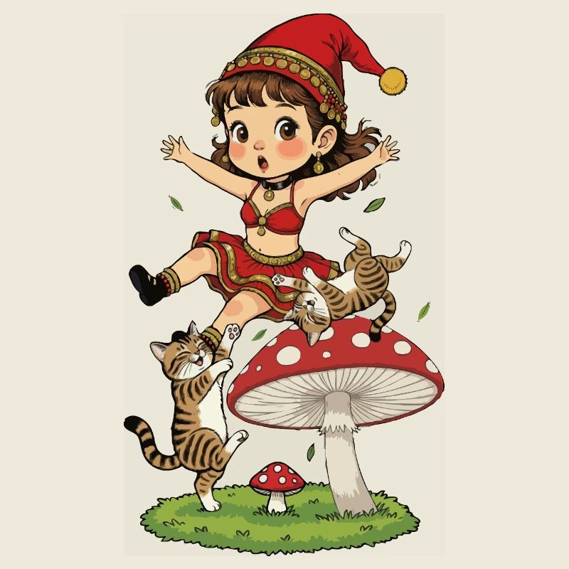 Leprechaun girl falls from mushroom