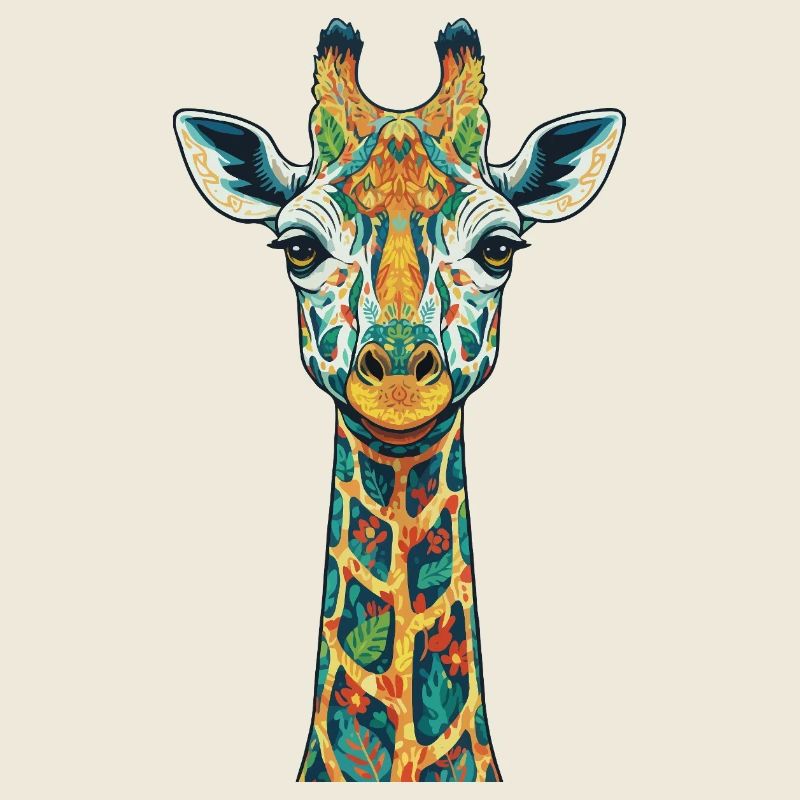 Estampe colorée sur girafe