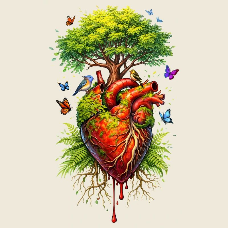 A tree grows on an anatomical heart